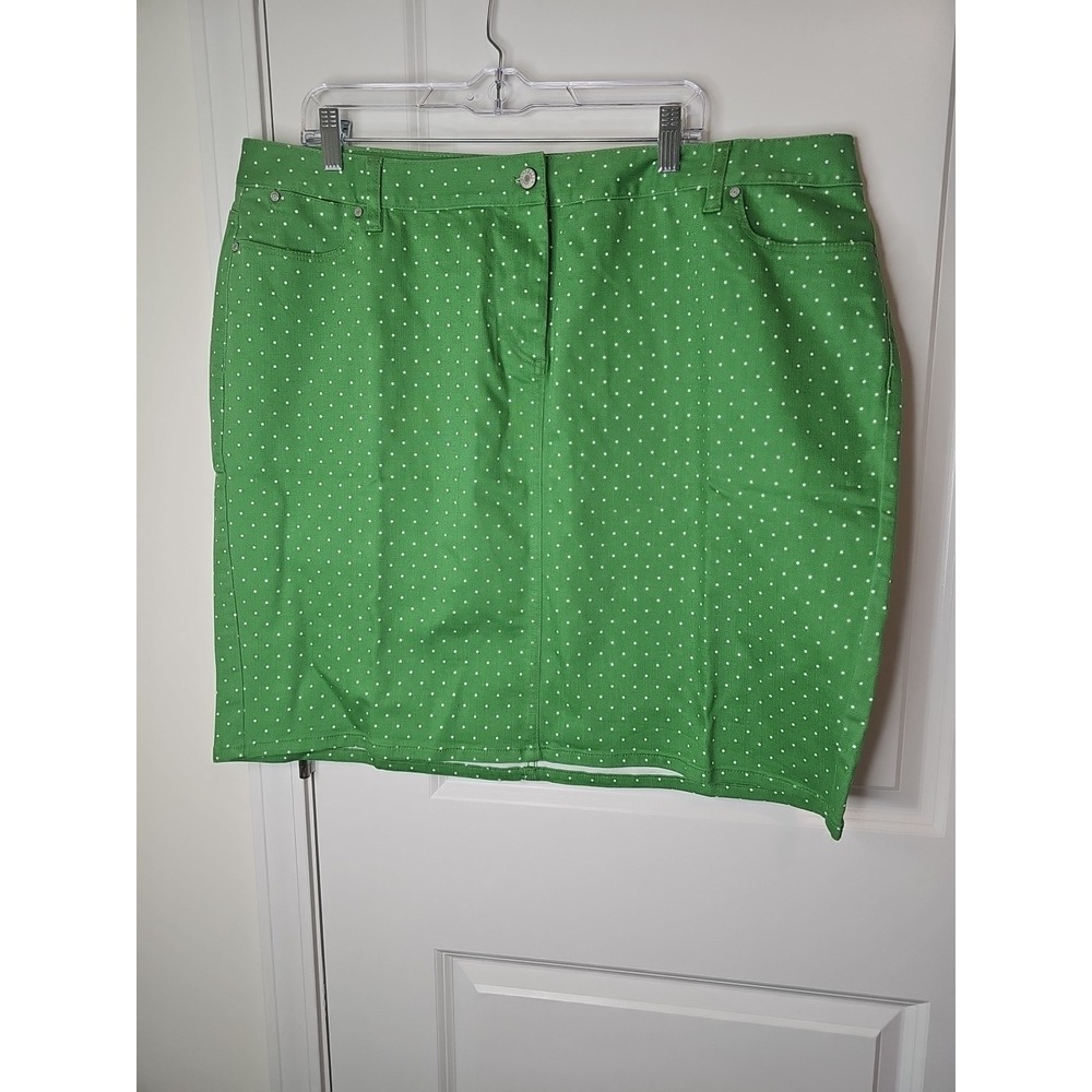 Talbots Woman Size 20W  sage green polka dot stretch Denim‎ Skirt